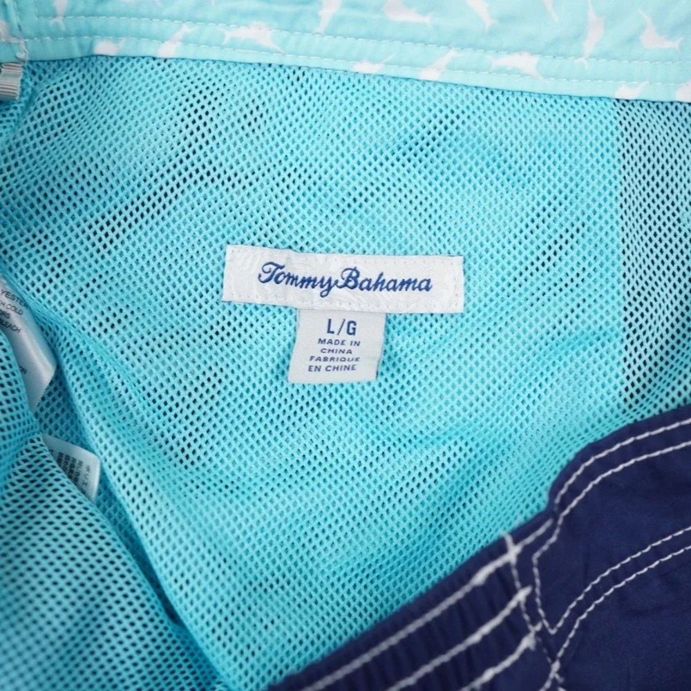 Tommy Bahama Board Shorts Mens L Navy Blue Regular Logo Cargo‎ Pocket Beach Swim